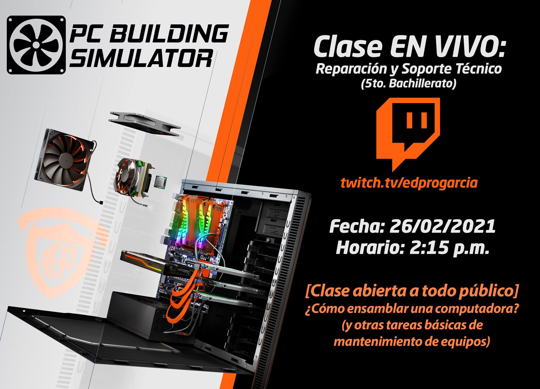 Poster clase en vivo pc building simulator